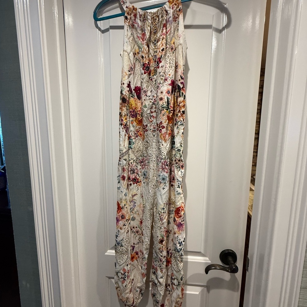 Camilla White Cropped Jumpsuit with Floral Print